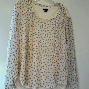 Ann Taylor Medium sheer long sleeved white blouse with tie neck